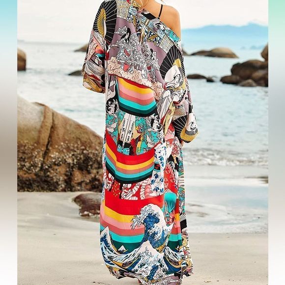 Women's Chiffon Kimono Cardigan Dress Bikini Cover Up Long Beach Blouses - Picture 7 of 7